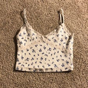 White crop top with blue flowers